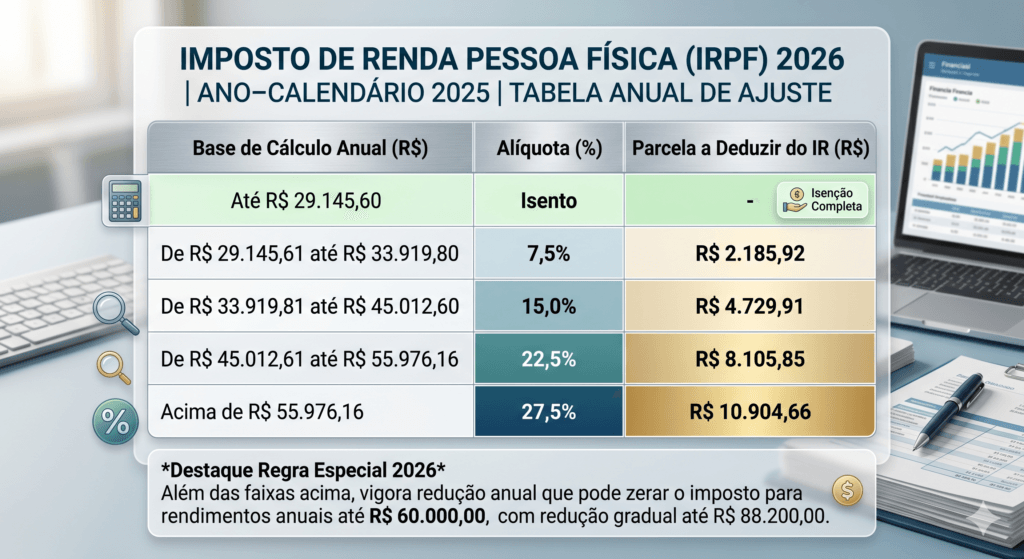 Tabela atualizada do IRPF 2026